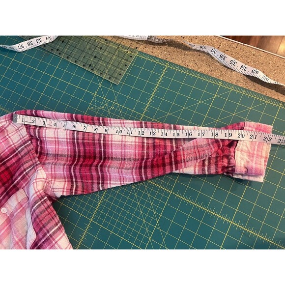 American Eagle Cropped Flannel Shirt Large Pink Grunge Girly Cute 90s Y2K Casual - Picture 8 of 8